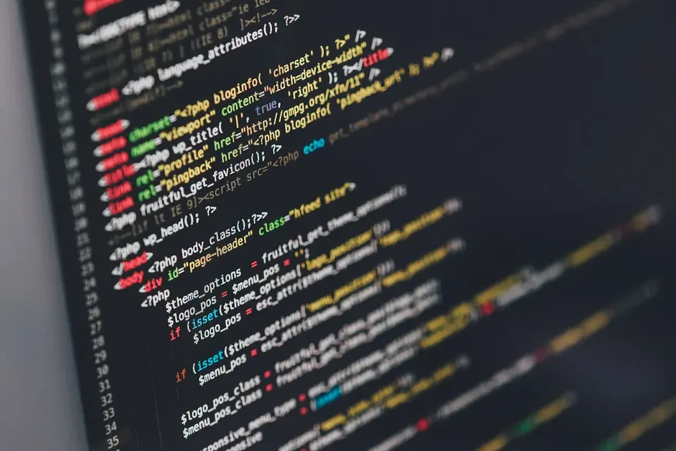 A dark code editor showing PHP template code with numbered lines, viewed at an angle