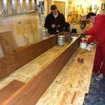 Getting ready to build the shelf after staining everything